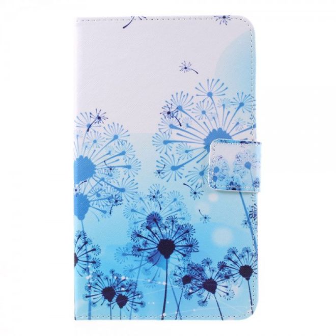 Samsung Galaxy E 8.0 Schicke Leder Case Flip Hülle mit blauem Löwenzahn