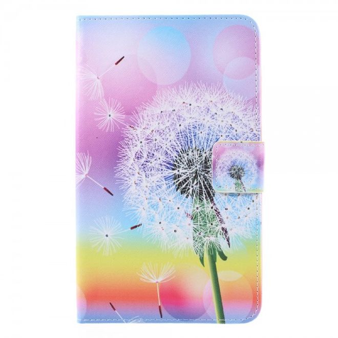 Samsung Galaxy E 8.0 Schicke Leder Case Flip Hülle mit purpurnem Löwenzahn und Sonnenuntergang