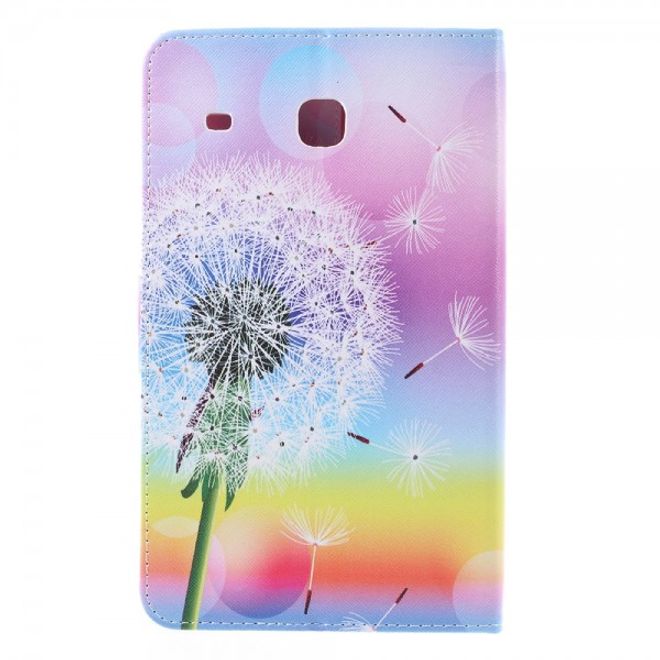 Samsung Galaxy E 8.0 Schicke Leder Case Flip Hülle mit purpurnem Löwenzahn und Sonnenuntergang