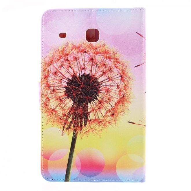 Samsung Galaxy E 8.0 Schicke Leder Case Flip Hülle mit orangen Löwenzahn und Sonnenuntergang