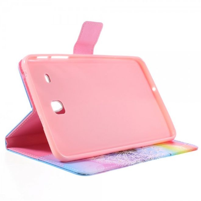 Samsung Galaxy E 8.0 Schicke Leder Case Flip Hülle mit purpurnem Löwenzahn und Sonnenuntergang