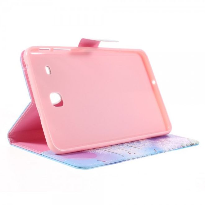 Samsung Galaxy E 8.0 Schicke Leder Case Flip Hülle mit Löwenzahn und Kreisen