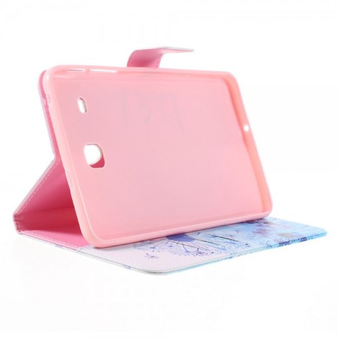 Samsung Galaxy E 8.0 Schicke Leder Case Flip Hülle mit blauem Löwenzahn