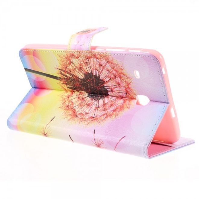 Samsung Galaxy E 8.0 Schicke Leder Case Flip Hülle mit orangen Löwenzahn und Sonnenuntergang