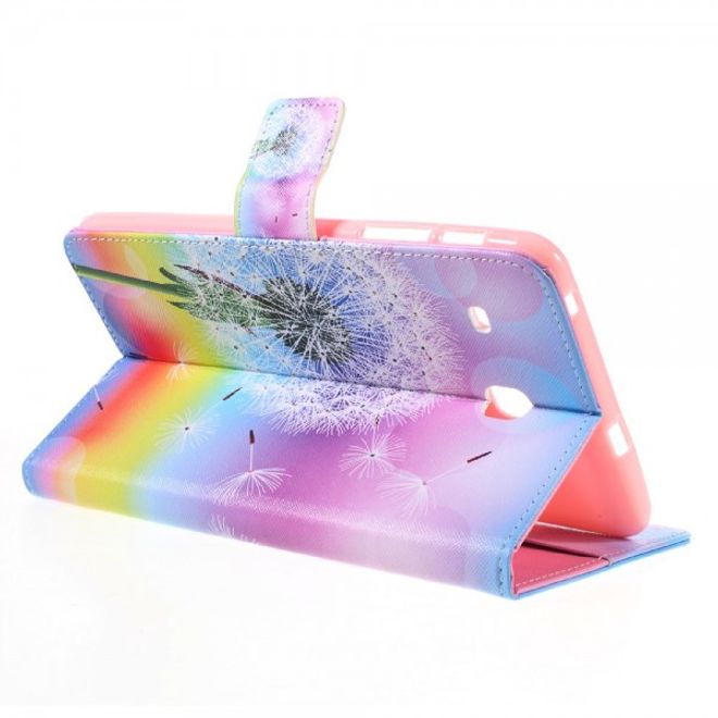 Samsung Galaxy E 8.0 Schicke Leder Case Flip Hülle mit purpurnem Löwenzahn und Sonnenuntergang