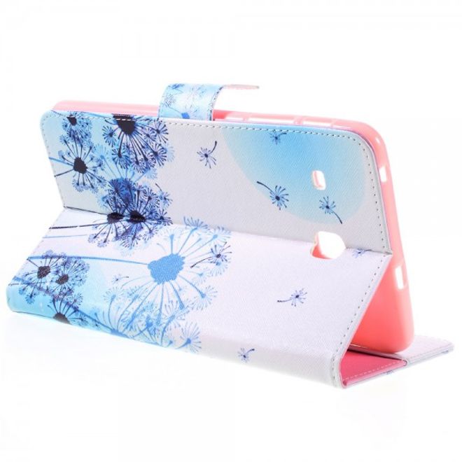 Samsung Galaxy E 8.0 Schicke Leder Case Flip Hülle mit blauem Löwenzahn