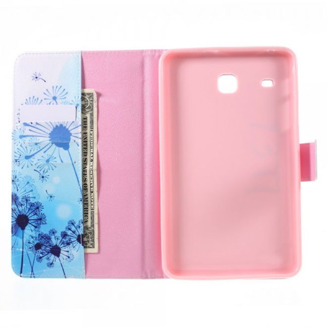 Samsung Galaxy E 8.0 Schicke Leder Case Flip Hülle mit blauem Löwenzahn