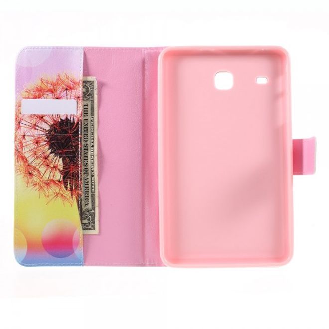 Samsung Galaxy E 8.0 Schicke Leder Case Flip Hülle mit orangen Löwenzahn und Sonnenuntergang