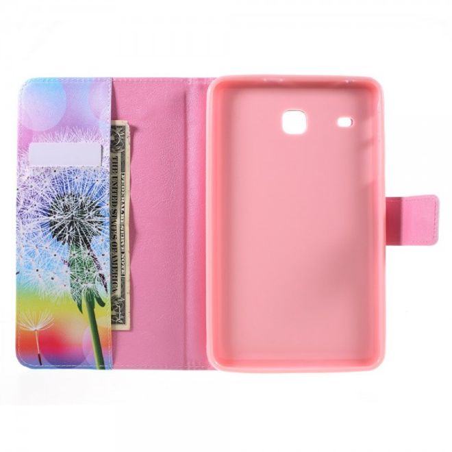 Samsung Galaxy E 8.0 Schicke Leder Case Flip Hülle mit purpurnem Löwenzahn und Sonnenuntergang