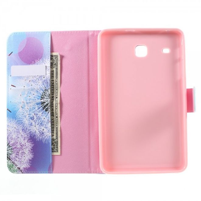 Samsung Galaxy E 8.0 Schicke Leder Case Flip Hülle mit Löwenzahn und Kreisen