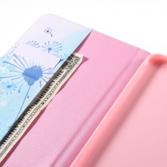 Samsung Galaxy E 8.0 Schicke Leder Case Flip Hülle mit blauem Löwenzahn