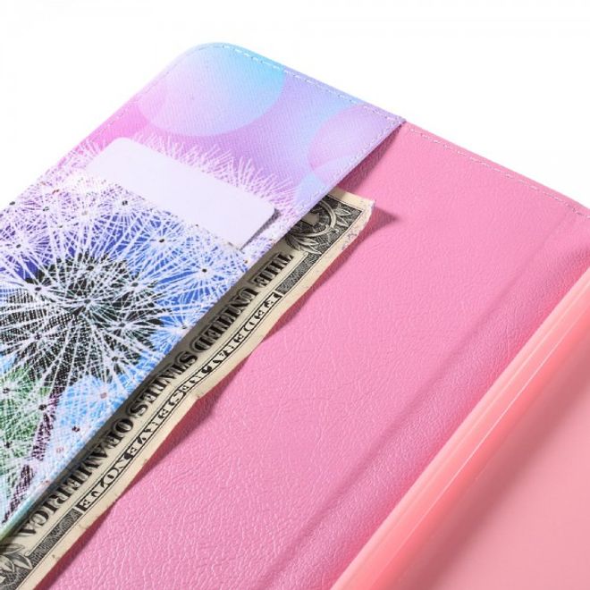 Samsung Galaxy E 8.0 Schicke Leder Case Flip Hülle mit purpurnem Löwenzahn und Sonnenuntergang