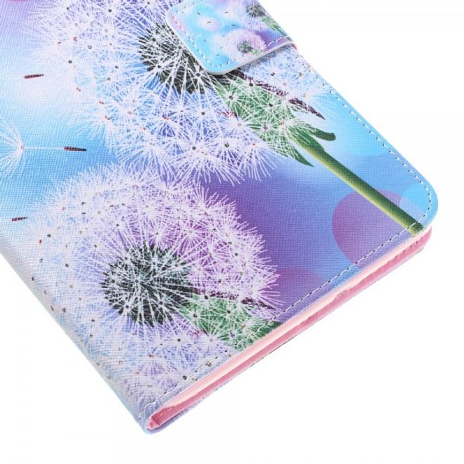 Samsung Galaxy E 8.0 Schicke Leder Case Flip Hülle mit Löwenzahn und Kreisen