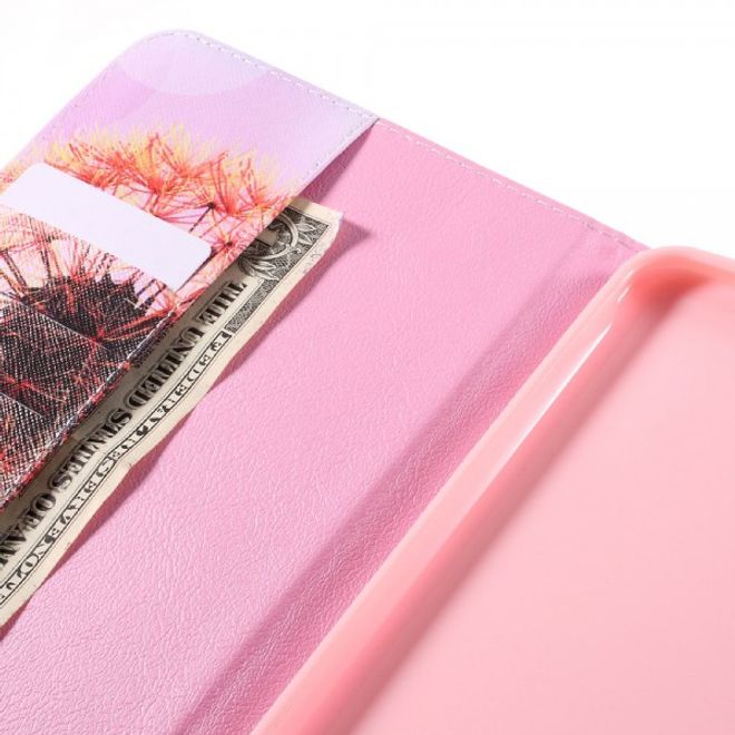 Samsung Galaxy E 8.0 Schicke Leder Case Flip Hülle mit orangen Löwenzahn und Sonnenuntergang