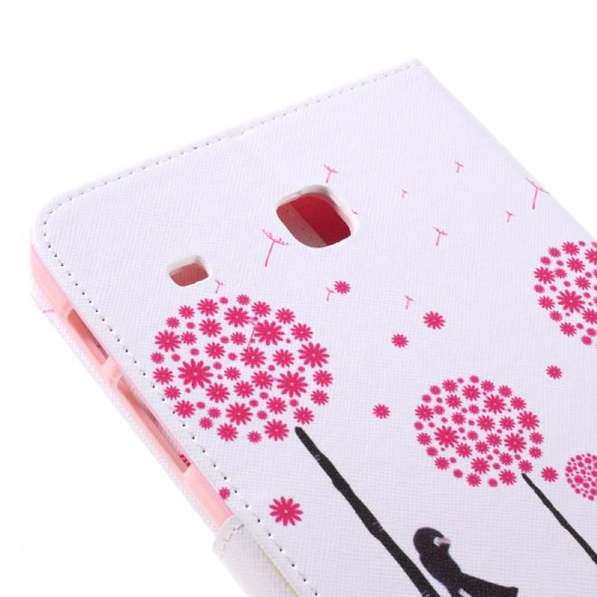 Samsung Galaxy E 8.0 Schicke Leder Case Flip Hülle mit pinkem Löwenzahn