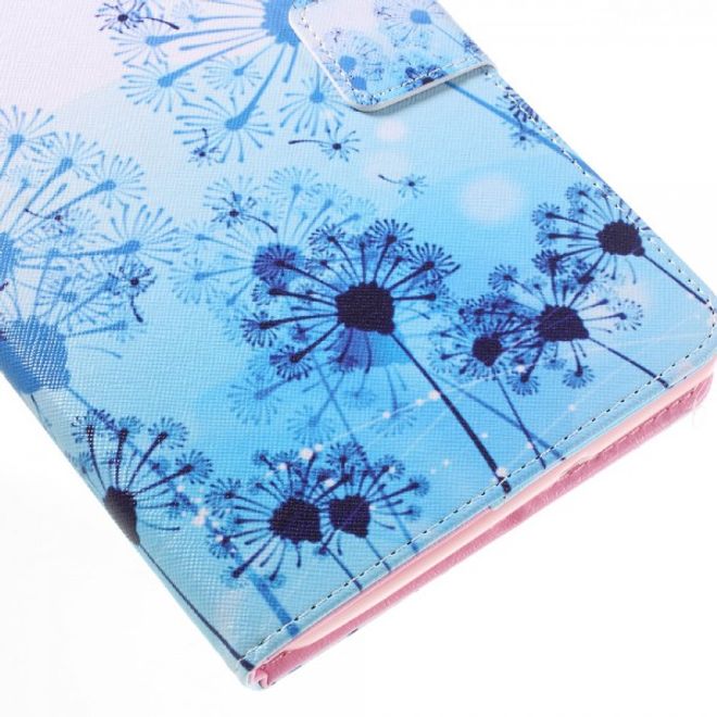 Samsung Galaxy E 8.0 Schicke Leder Case Flip Hülle mit blauem Löwenzahn