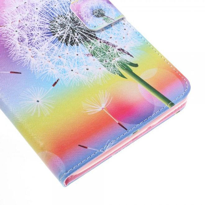 Samsung Galaxy E 8.0 Schicke Leder Case Flip Hülle mit purpurnem Löwenzahn und Sonnenuntergang