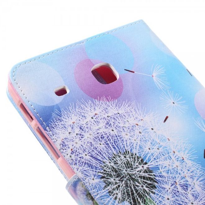 Samsung Galaxy E 8.0 Schicke Leder Case Flip Hülle mit Löwenzahn und Kreisen