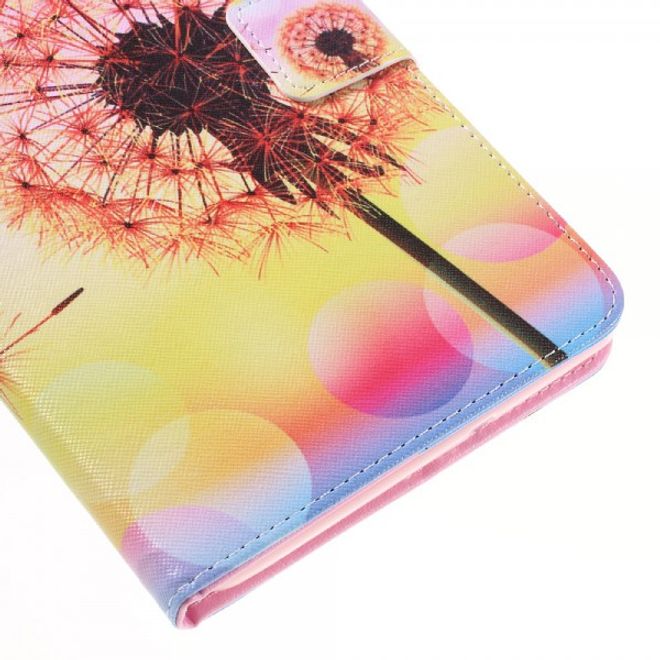 Samsung Galaxy E 8.0 Schicke Leder Case Flip Hülle mit orangen Löwenzahn und Sonnenuntergang