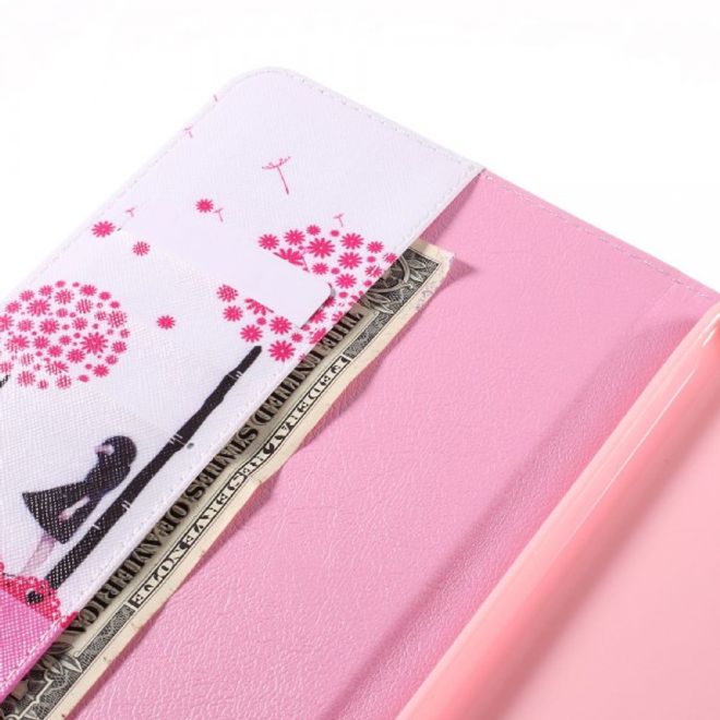 Samsung Galaxy E 8.0 Schicke Leder Case Flip Hülle mit pinkem Löwenzahn