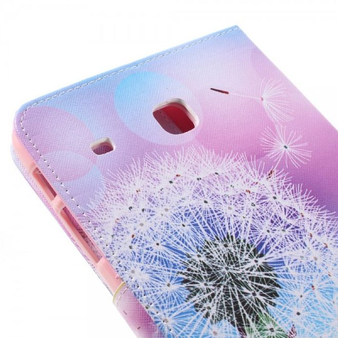 Samsung Galaxy E 8.0 Schicke Leder Case Flip Hülle mit purpurnem Löwenzahn und Sonnenuntergang