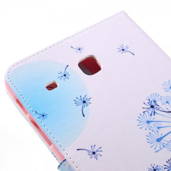 Samsung Galaxy E 8.0 Schicke Leder Case Flip Hülle mit blauem Löwenzahn
