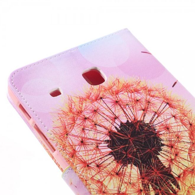 Samsung Galaxy E 8.0 Schicke Leder Case Flip Hülle mit orangen Löwenzahn und Sonnenuntergang