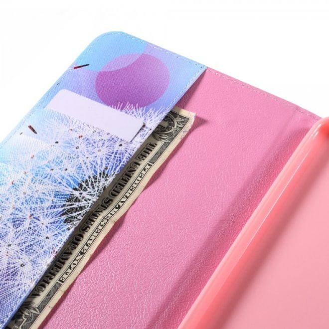 Samsung Galaxy E 8.0 Schicke Leder Case Flip Hülle mit Löwenzahn und Kreisen