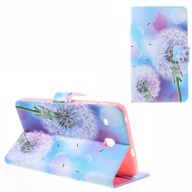 Samsung Galaxy E 8.0 Schicke Leder Case Flip Hülle mit Löwenzahn und Kreisen