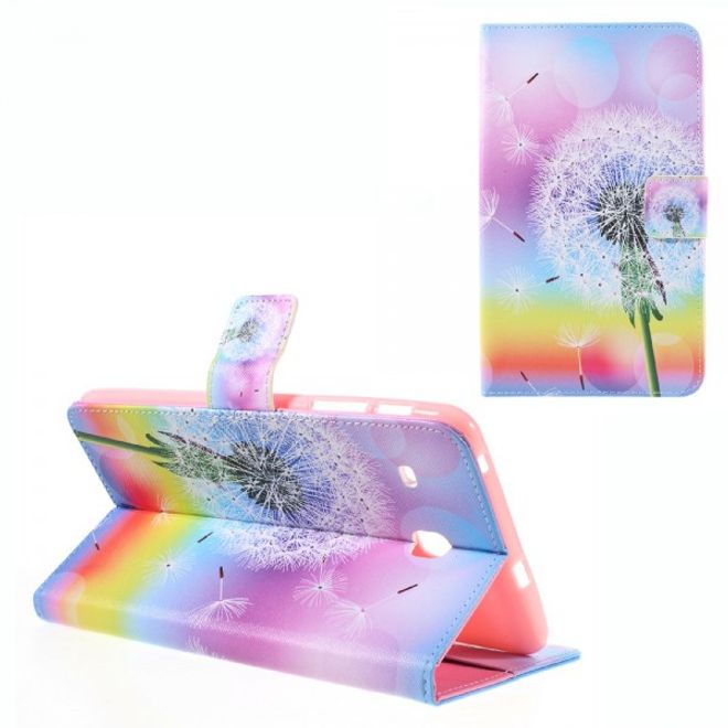 Samsung Galaxy E 8.0 Schicke Leder Case Flip Hülle mit purpurnem Löwenzahn und Sonnenuntergang