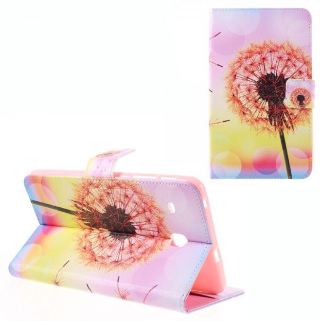 Samsung Galaxy E 8.0 Schicke Leder Case Flip Hülle mit orangen Löwenzahn und Sonnenuntergang