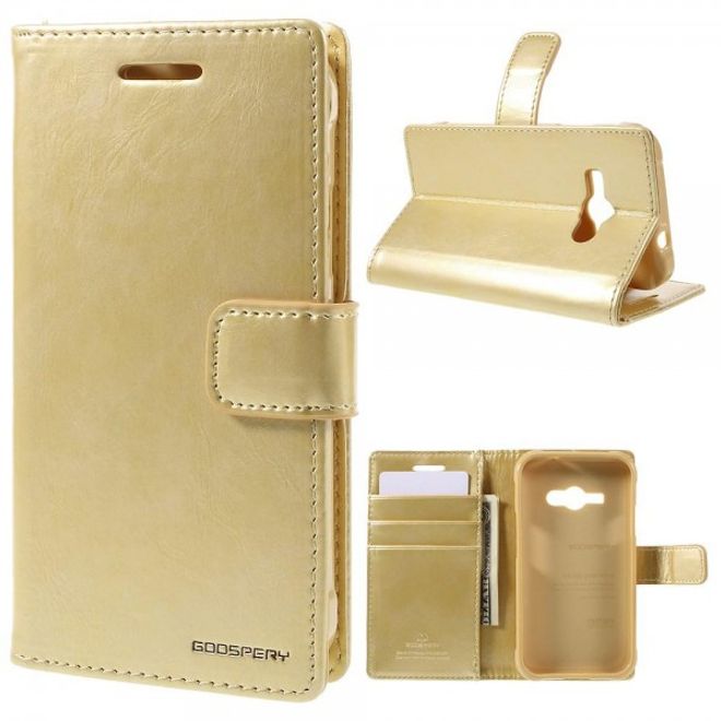 Goospery - Samsung Galaxy J1 Ace Hülle - Handy Bookcover - Bluemoon Diary Series - gold