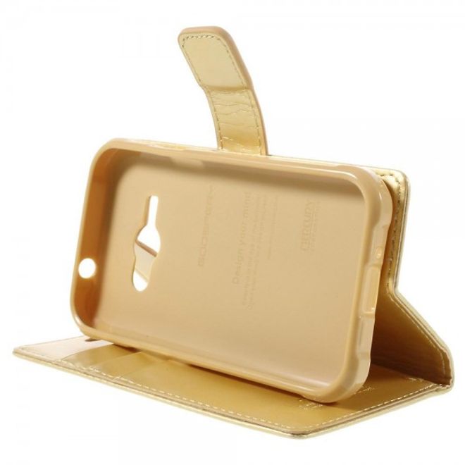 Goospery - Samsung Galaxy J1 Ace Hülle - Handy Bookcover - Bluemoon Diary Series - gold