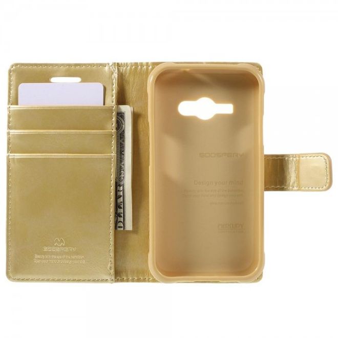 Goospery - Samsung Galaxy J1 Ace Hülle - Handy Bookcover - Bluemoon Diary Series - gold