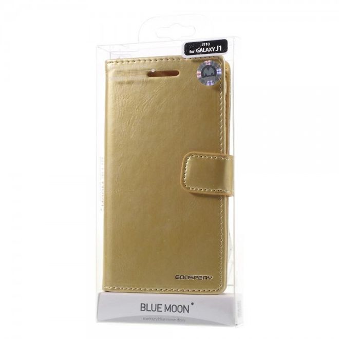 Goospery - Samsung Galaxy J1 Ace Hülle - Handy Bookcover - Bluemoon Diary Series - gold