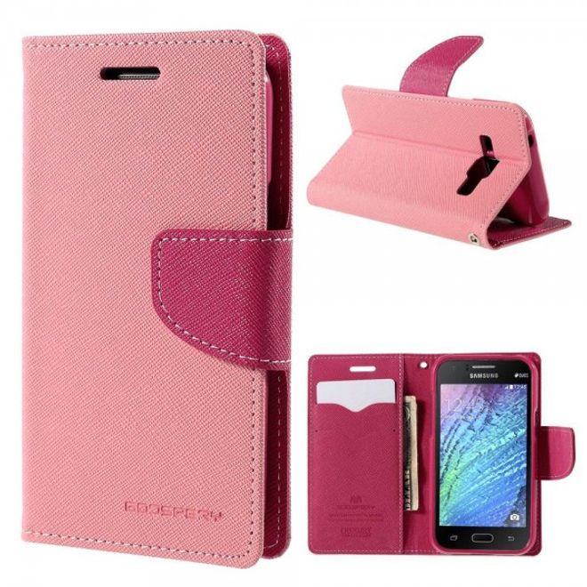 Goospery - Samsung Galaxy J1 (2015) Hülle - Handy Bookcover - Fancy Diary Series - rosa/pink