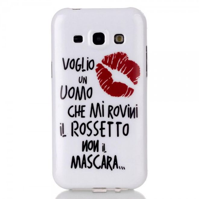 Samsung Galaxy J5 Elastische, sanfte Plastik Case Hülle mit roten Lippen und Schriftzug