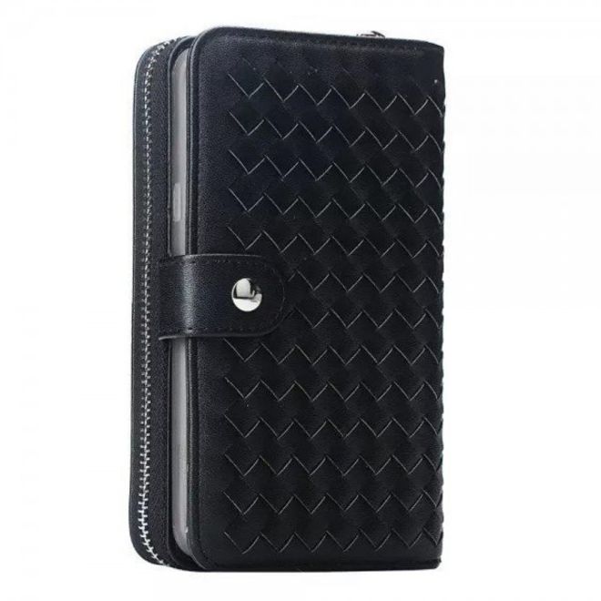 Samsung Galaxy Note 5 Leder Portemonnaie Tasche gewoben mit abnehmbarer, elastischer Plastik Hülle - schwarz