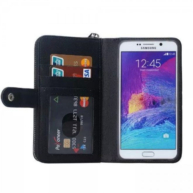 Samsung Galaxy Note 5 Leder Portemonnaie Tasche gewoben mit abnehmbarer, elastischer Plastik Hülle - schwarz