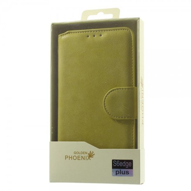Galaxy S6 Edge Plus Golden Phoenix Echtleder Cover Hülle mit Standfunktion - grün