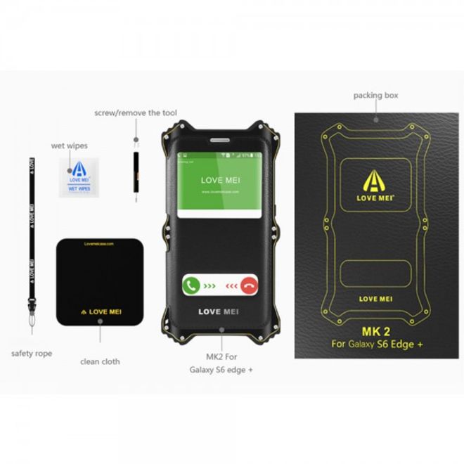 Galaxy S6 Edge Plus LOVE MEI Robuste Metall, Silikon und Echtleder Case Hülle - champagnerfarben