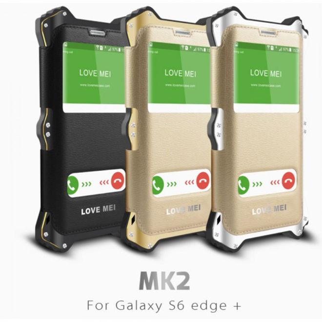 Galaxy S6 Edge Plus LOVE MEI Robuste Metall, Silikon und Echtleder Case Hülle - champagnerfarben