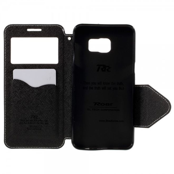 Galaxy S6 Edge Plus Roar Korea Modische Leder Case Hülle mit kleinem Fenster - weiss