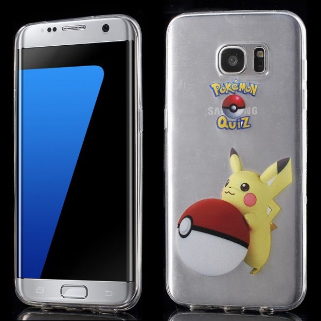 Samsung Galaxy S7 Edge Elastische, dünne Plastik Cover Gummihülle mit Pokeball und Pickachu