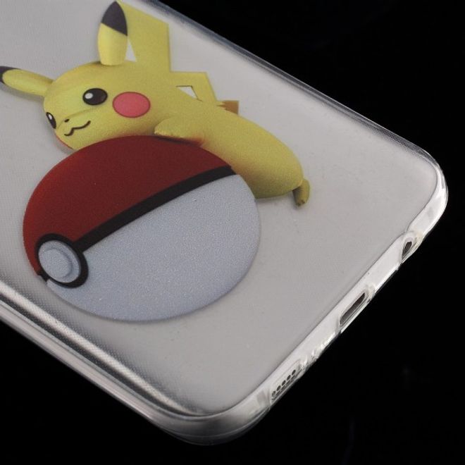 Samsung Galaxy S7 Edge Elastische, dünne Plastik Cover Gummihülle mit Pokeball und Pickachu