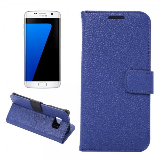 Samsung Galaxy S7 Edge Elegante Leder Case Hülle mit Litchitextur und Standfunktion - blau
