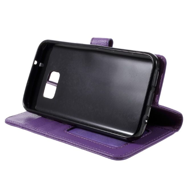 Samsung Galaxy S7 Edge Handyhülle - Case aus Leder - mit Lichtitextur und Magnetverschluss - purpur