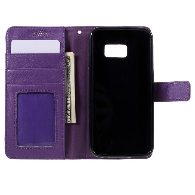 Samsung Galaxy S7 Edge Handyhülle - Case aus Leder - mit Lichtitextur und Magnetverschluss - purpur