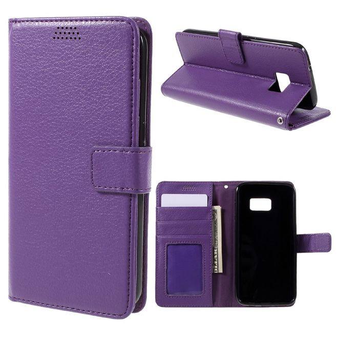 Samsung Galaxy S7 Edge Handyhülle - Case aus Leder - mit Lichtitextur und Magnetverschluss - purpur