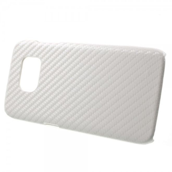 Samsung Galaxy S7 Edge Hart Plastik Case Hülle mit lederartiger Oberfläche und Karbonmuster - weiss